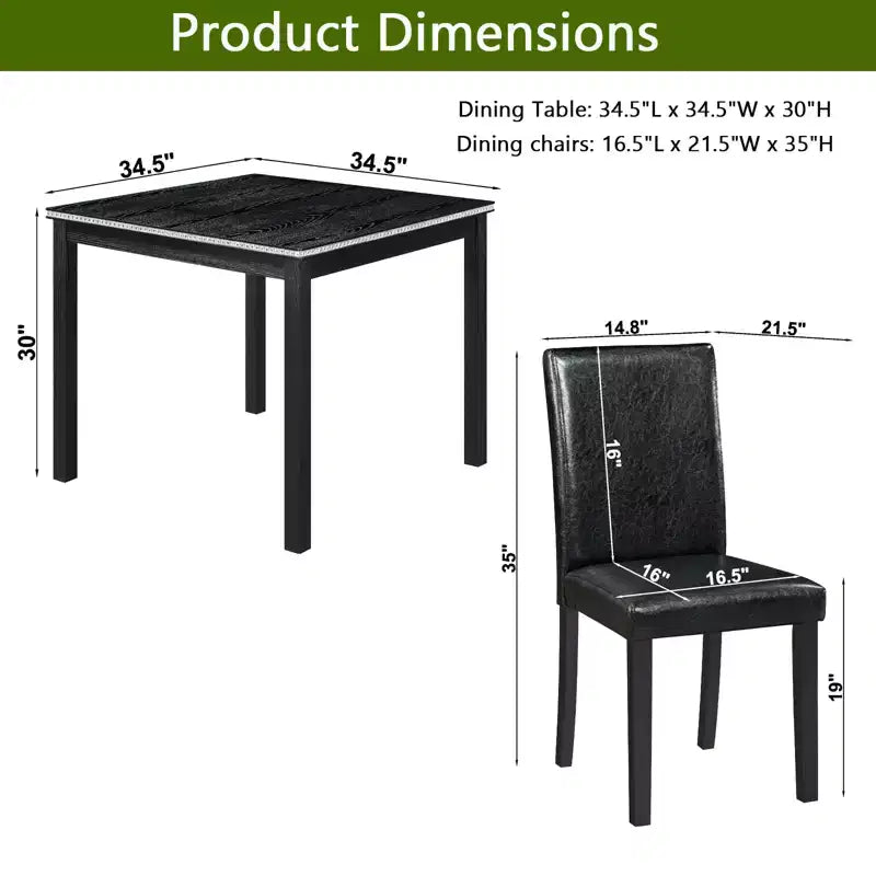 Jensen Moderno Set da Pranzo 5 Pezzi: Sedie in Legno di Acacia con Rivestimento in Similpelle e Tavolo Quadrato