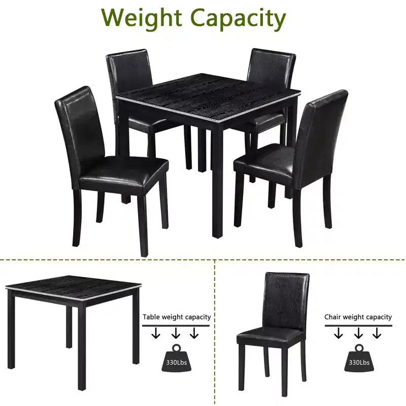 Jensen Moderno Set da Pranzo 5 Pezzi: Sedie in Legno di Acacia con Rivestimento in Similpelle e Tavolo Quadrato