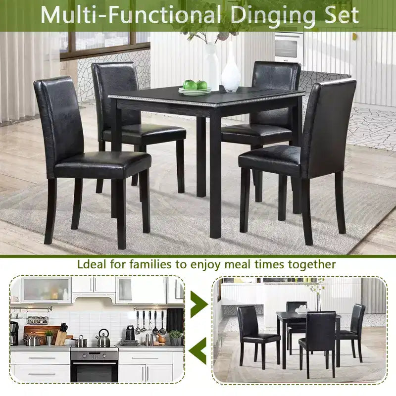 Jensen Moderno Set da Pranzo 5 Pezzi: Sedie in Legno di Acacia con Rivestimento in Similpelle e Tavolo Quadrato