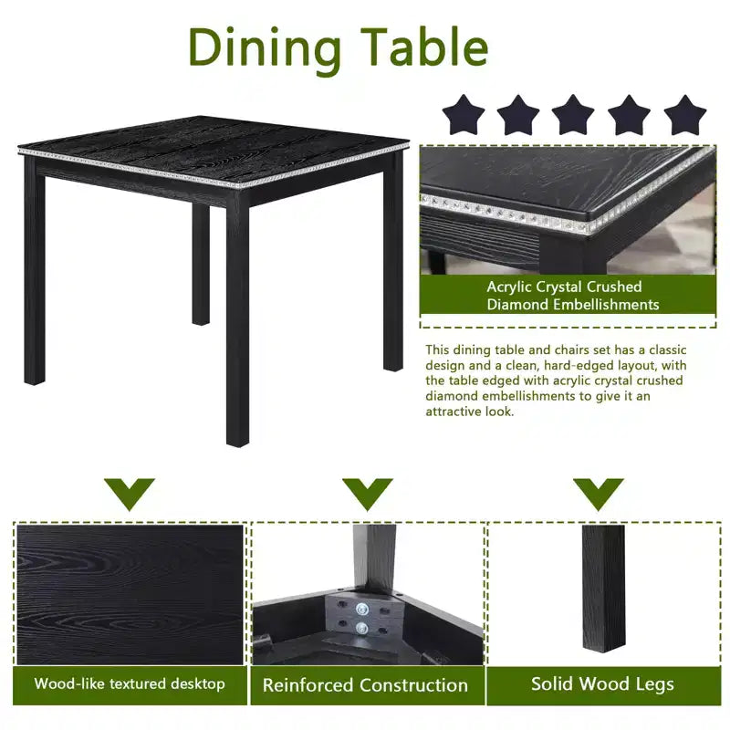 Jensen Moderno Set da Pranzo 5 Pezzi: Sedie in Legno di Acacia con Rivestimento in Similpelle e Tavolo Quadrato