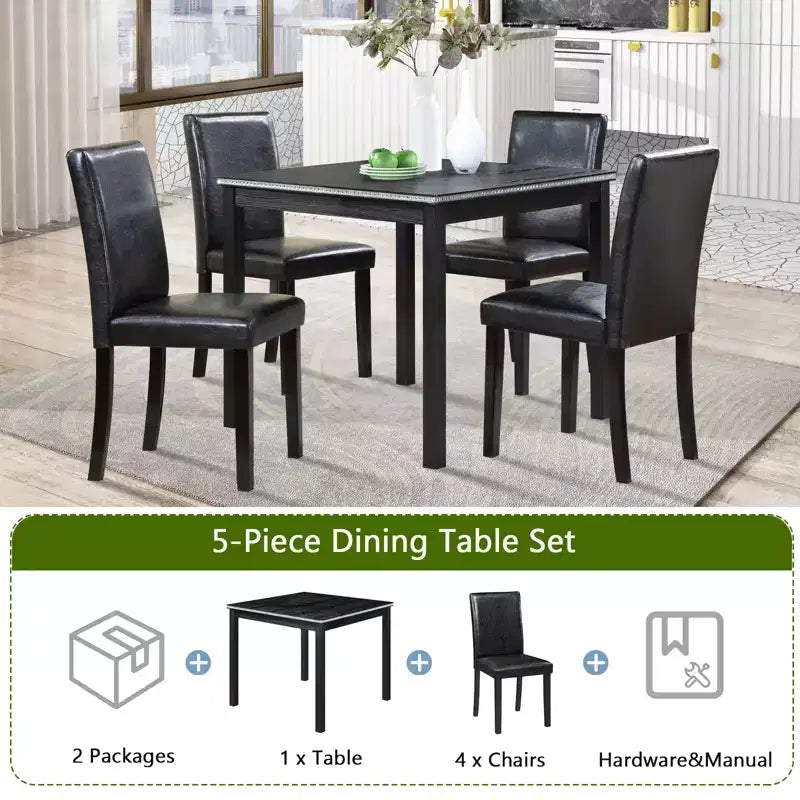 Jensen Moderno Set da Pranzo 5 Pezzi: Sedie in Legno di Acacia con Rivestimento in Similpelle e Tavolo Quadrato