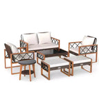 Costway Set di Mobili da Giardino in 7 Pezzi in Rattan PE con Pouf Cuscini e Tavoli Sedia Divano