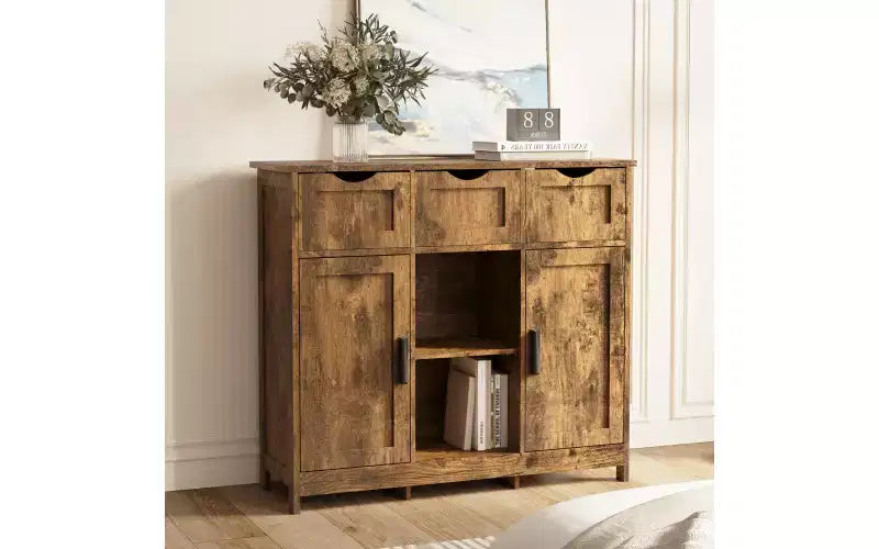 Zevemomo Credenza / Mobile Buffet Moderno Stile Fattoria con Cassetto e Ripiano Regolabile, Mobile Contenitore da Cucina e Mobile Bar per Caffè per Sala da Pranzo, Legno Retro