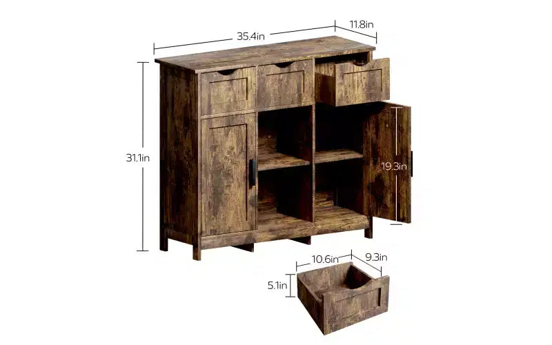 Zevemomo Credenza / Mobile Buffet Moderno Stile Fattoria con Cassetto e Ripiano Regolabile, Mobile Contenitore da Cucina e Mobile Bar per Caffè per Sala da Pranzo, Legno Retro
