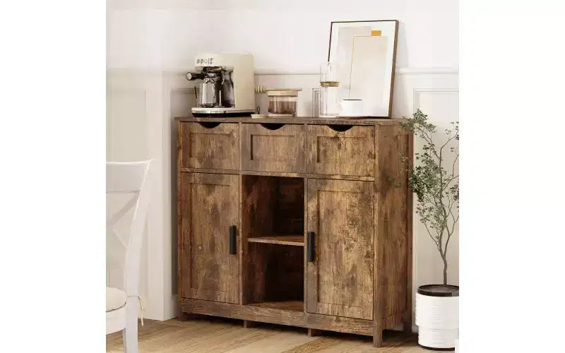 Zevemomo Credenza / Mobile Buffet Moderno Stile Fattoria con Cassetto e Ripiano Regolabile, Mobile Contenitore da Cucina e Mobile Bar per Caffè per Sala da Pranzo, Legno Retro