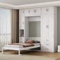 Murphy Bed Cabinet with Lockers and Storage Wardrobes Shelves, Wood Foldable Hidden Wall Platform Bedframe Chest, White