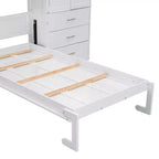 Letto a scomparsa Murphy con armadietti e armadi portaoggetti, ripiani, letto a piattaforma a parete pieghevole in legno con contenitore, bianco