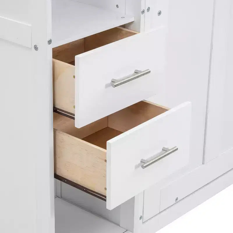 Letto a scomparsa Murphy con armadietti e armadi portaoggetti, ripiani, letto a piattaforma a parete pieghevole in legno con contenitore, bianco