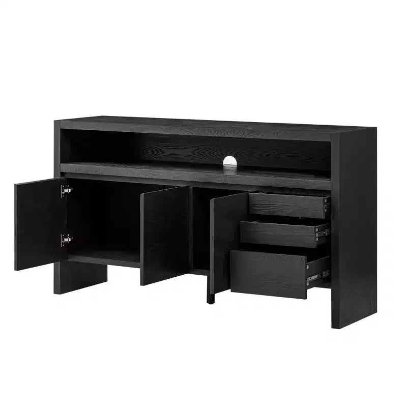 Madia credenza a 3 cassetti e 3 ante con grande ripiano aperto, mobile multiuso per soggiorno e cucina
