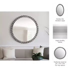 Specchio moderno rotondo da parete con cornice decorativa in metallo - Specchio accentato in vetro per casa, ufficio, camera da letto, soggiorno - Finitura metallica - 29 Argento