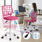 Sedia da scrivania, Sedia da ufficio regolabile per computer con schienale in plastica e sedile imbottito, Sedia girevole con ruote, Rosa