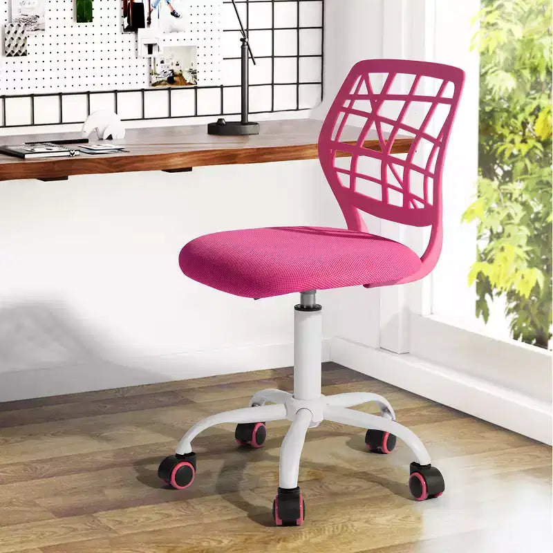 Sedia da scrivania, Sedia da ufficio regolabile per computer con schienale in plastica e sedile imbottito, Sedia girevole con ruote, Rosa