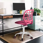 Sedia da scrivania, Sedia da ufficio regolabile per computer con schienale in plastica e sedile imbottito, Sedia girevole con ruote, Rosa