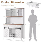 Mobile dispensa da cucina alto 183 cm, Credenza indipendente con ante scorrevoli a fienile e 2 cassetti, Mobile bar in legno per soggiorno e cucina
