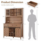 Mobile dispensa da cucina alto 183 cm, Credenza indipendente con ante scorrevoli a fienile e 2 cassetti, Mobile bar in legno per soggiorno e cucina