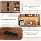 Mobile dispensa da cucina alto 183 cm, Credenza indipendente con ante scorrevoli a fienile e 2 cassetti, Mobile bar in legno per soggiorno e cucina