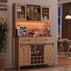 Mobile dispensa da cucina alto 183 cm, Credenza indipendente con ante scorrevoli a fienile e 2 cassetti, Mobile bar in legno per soggiorno e cucina