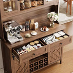 Mobile dispensa da cucina alto 183 cm, Credenza indipendente con ante scorrevoli a fienile e 2 cassetti, Mobile bar in legno per soggiorno e cucina