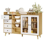 55 Rustic Kitchen Storage Cabinet, Sideboard Cabinet with Drawers - Kitchen Buffet Cabinet with Glass Doors & Adjustable Shelves