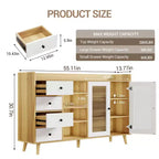 Credenza da cucina rustica da 55", credenza con cassetti - Credenza da cucina con ante in vetro e ripiani regolabili