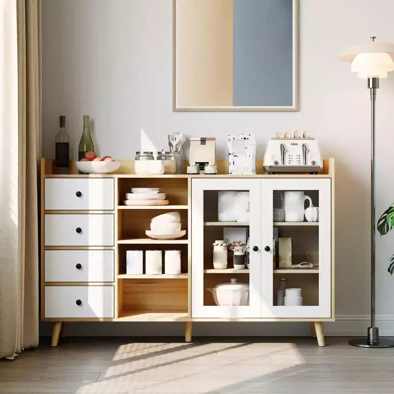 Credenza da cucina rustica da 55", credenza con cassetti - Credenza da cucina con ante in vetro e ripiani regolabili