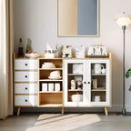 Credenza da cucina rustica da 55", credenza con cassetti - Credenza da cucina con ante in vetro e ripiani regolabili