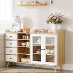 Credenza da cucina rustica da 55", credenza con cassetti - Credenza da cucina con ante in vetro e ripiani regolabili
