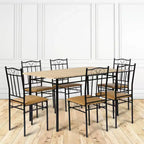 Tavolo da Pranzo 7 Pezzi per 6 Persone, Tavolo da Cucina Rettangolare con 6 Sedie in Ecopelle con Schienale Alto, Tavolo da Pranzo Confortevole, Faggio