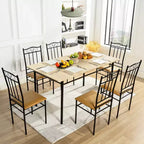 Tavolo da Pranzo 7 Pezzi per 6 Persone, Tavolo da Cucina Rettangolare con 6 Sedie in Ecopelle con Schienale Alto, Tavolo da Pranzo Confortevole, Faggio