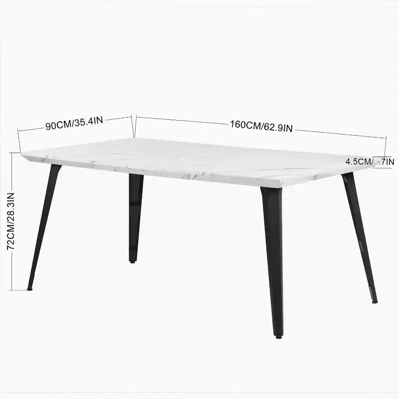Tavolo da Pranzo per 4-6 Persone con Robusto Piano Ispessito con Stampa Effetto Marmo e Gambe in Acciaio, Tavolo Funzionale per Cucina, Bianco