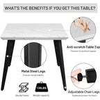 Tavolo da Pranzo per 4-6 Persone con Robusto Piano Ispessito con Stampa Effetto Marmo e Gambe in Acciaio, Tavolo Funzionale per Cucina, Bianco