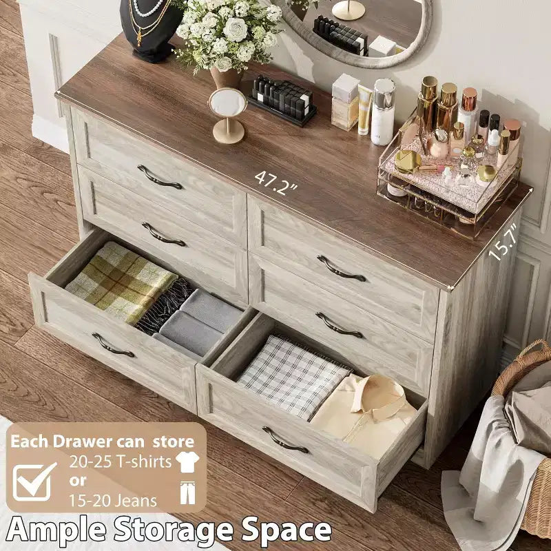Cassettiera in legno a 6 cassetti per camera da letto con ampie maniglie in metallo, comò moderno stile rustico, organizer contenitore per camera da letto e soggiorno
