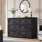 Cassettiera in legno a 6 cassetti per camera da letto con ampie maniglie in metallo, comò moderno stile rustico, organizer contenitore per camera da letto e soggiorno