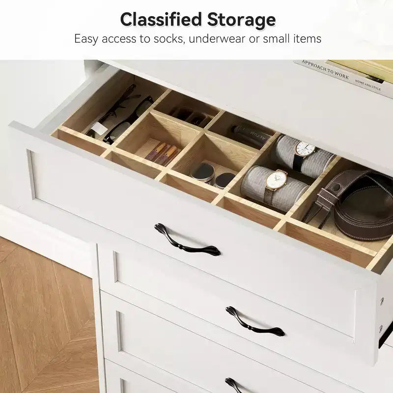 Cassettiera in legno a 6 cassetti per camera da letto con ampie maniglie in metallo, comò moderno stile rustico, organizer contenitore per camera da letto e soggiorno