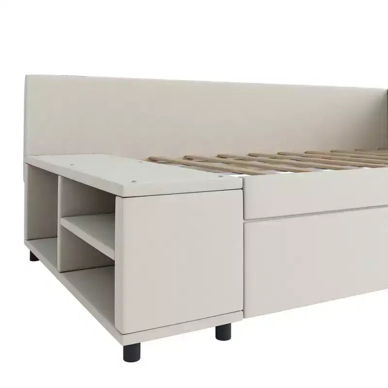 Letto a Piattaforma a L una Piazza con Contenitore Avvolgente e Cassetti, Costruzione Robusta e Durevole