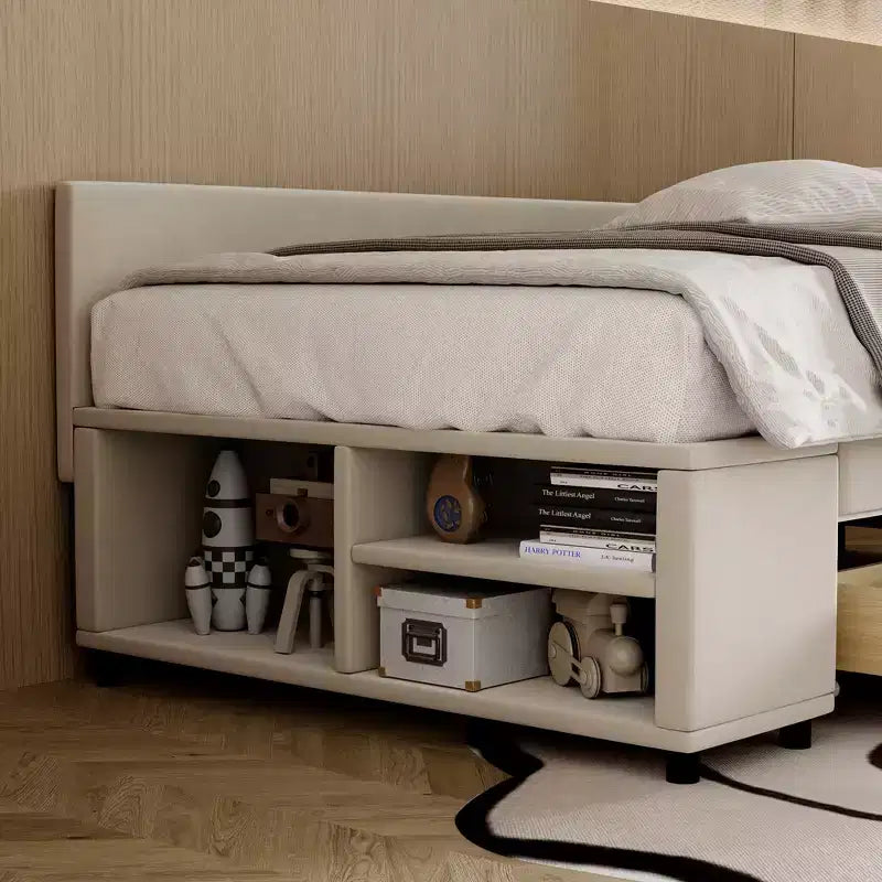 Letto a Piattaforma a L una Piazza con Contenitore Avvolgente e Cassetti, Costruzione Robusta e Durevole