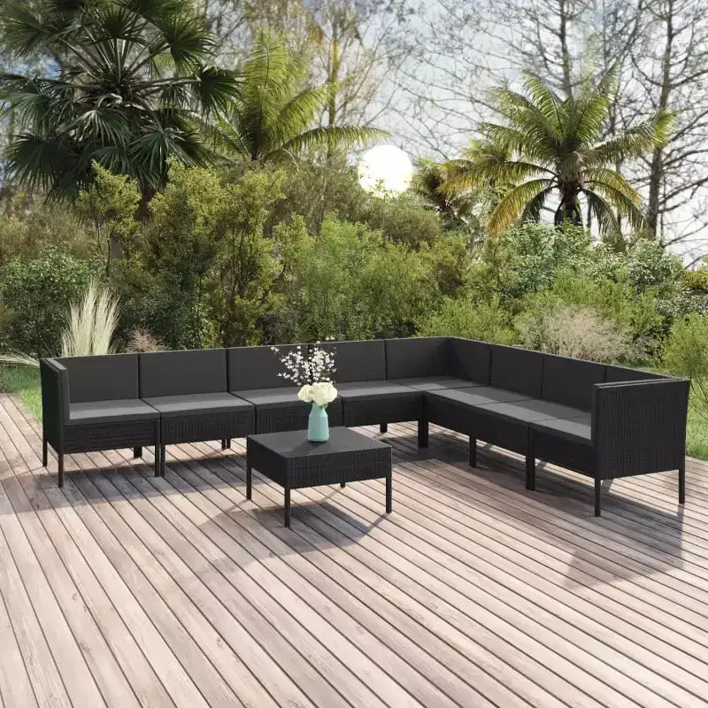 vidaXL Salon de jardin canapé d'angle en résine tressée Noir