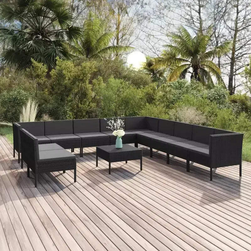 vidaXL Salon de jardin canapé d'angle en résine tressée Noir