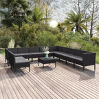 vidaXL Salon de jardin canapé d'angle en résine tressée Noir