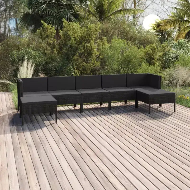 vidaXL Salotto da Giardino 7 Pezzi con Cuscini - Polyrattan, Nero - Resistente alle Intemperie, Mobili da Esterno con Cuscini Morbidi e Montaggio Facile