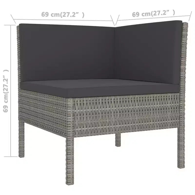 vidaXL Set Divani da Esterno Patio Angolare Tavolo Polyrattan Grigio
