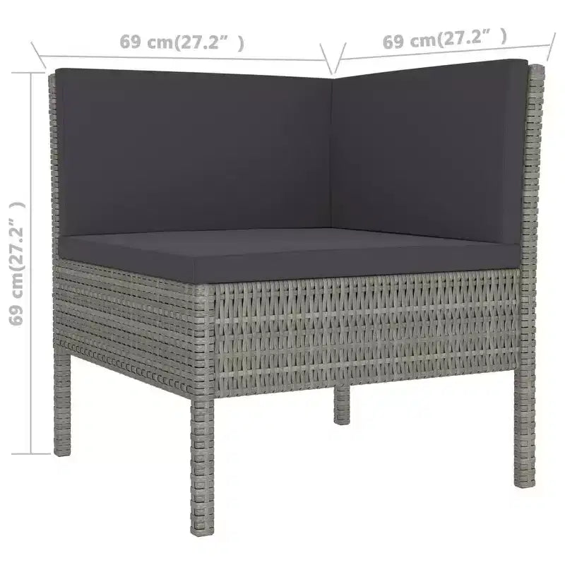 vidaXL Set Divani da Esterno Patio Angolare Tavolo Polyrattan Grigio