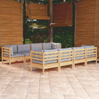 vidaXL Set Divani da Giardino 9 pz con Cuscini in Legno Massello di Pino - Marrone e Grigio