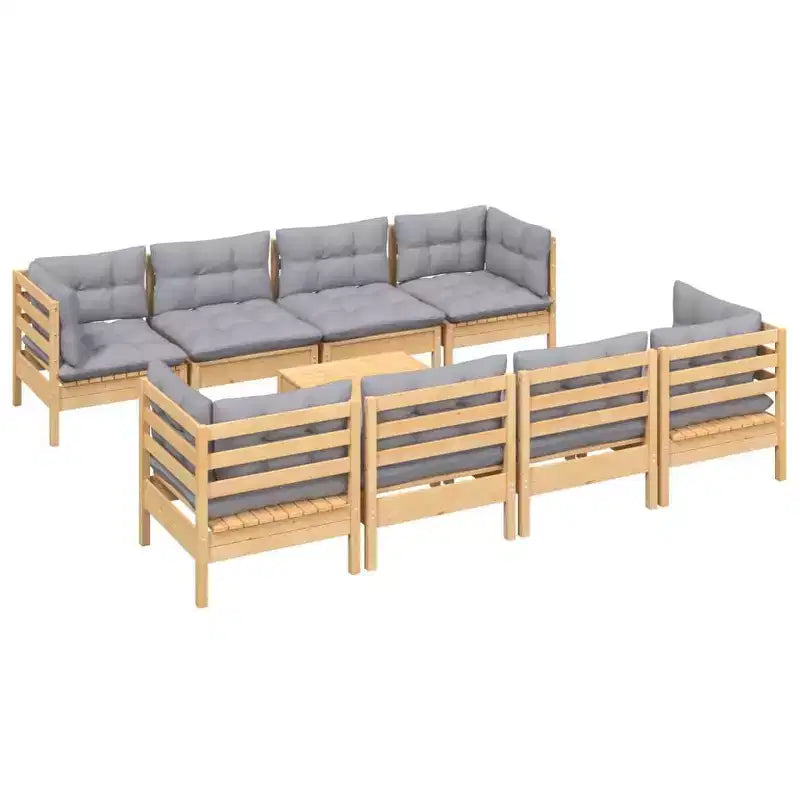 vidaXL Set Divani da Giardino 9 pz con Cuscini in Legno Massello di Pino - Marrone e Grigio
