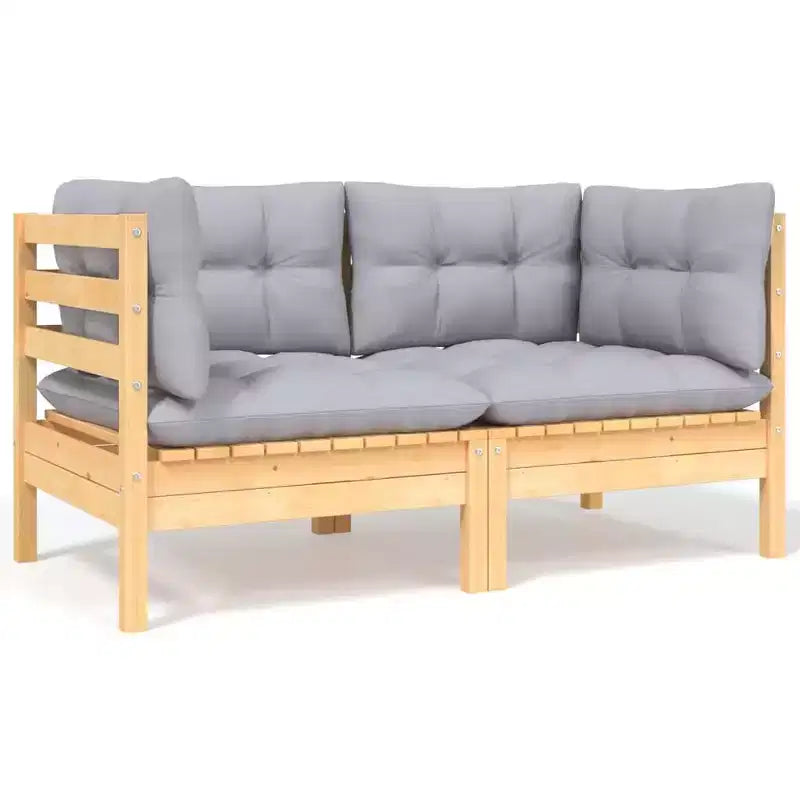 vidaXL Set Divani da Giardino 9 pz con Cuscini in Legno Massello di Pino - Marrone e Grigio