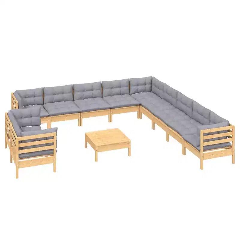 vidaXL Set divano da giardino grigio Legno massello di pino, tessuto (100% poliestere)