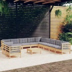 vidaXL Set divano da giardino grigio Legno massello di pino, tessuto (100% poliestere)