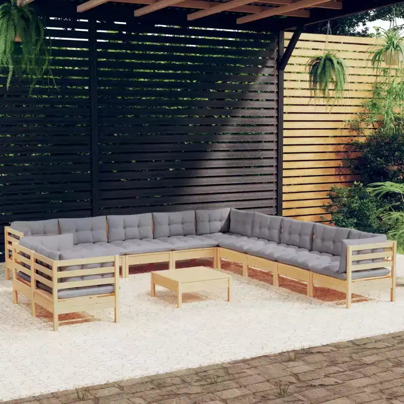 vidaXL Set divano da giardino grigio Legno massello di pino, tessuto (100% poliestere)