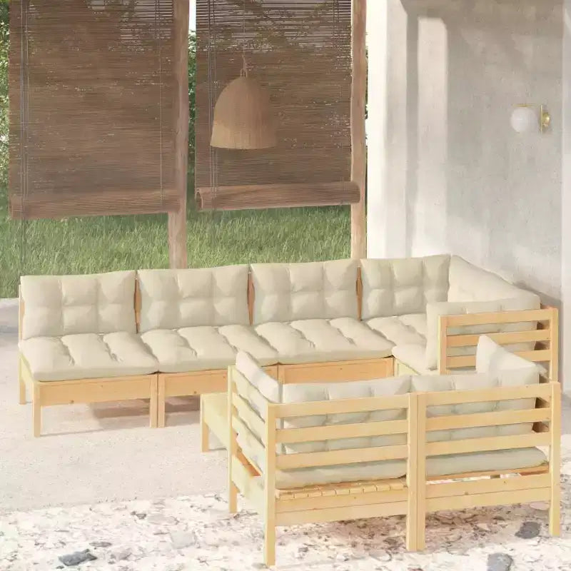 vidaXL Salon de jardin 8 pièces – Structure en pin massif avec coussins crème – Parfait pour le jardin, la terrasse et les espaces extérieurs