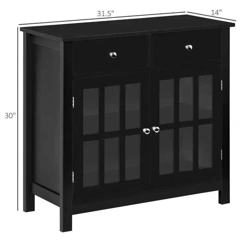 Madia Credenza con Ante in Vetro, Ripiano Regolabile e 2 Cassetti per Cucina
